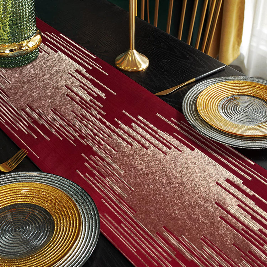 Glam Champagne Table Runner 13 x 98 Inches Long Double Layer Abstract Pattern with Luxury Tassel for Coffee Sofa Dresser Dining Table Fireplace Home Decor - 7DAY'S
