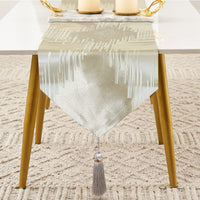 Glam Champagne Table Runner 13 x 98 Inches Long Double Layer Abstract Pattern with Luxury Tassel for Coffee Sofa Dresser Dining Table Fireplace Home Decor - 7DAY'S