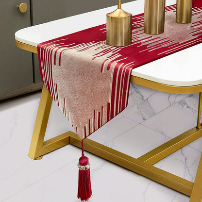 Glam Champagne Table Runner 13 x 98 Inches Long Double Layer Abstract Pattern with Luxury Tassel for Coffee Sofa Dresser Dining Table Fireplace Home Decor - 7DAY'S