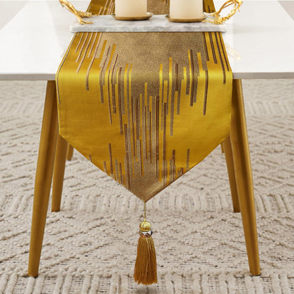 Glam Champagne Table Runner 13 x 98 Inches Long Double Layer Abstract Pattern with Luxury Tassel for Coffee Sofa Dresser Dining Table Fireplace Home Decor - 7DAY'S