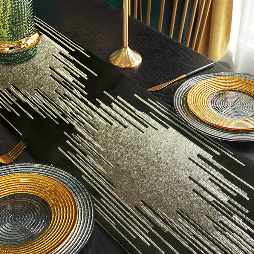 Glam Champagne Table Runner 13 x 98 Inches Long Double Layer Abstract Pattern with Luxury Tassel for Coffee Sofa Dresser Dining Table Fireplace Home Decor - 7DAY'S