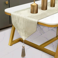 Glam Champagne Table Runner 13 x 98 Inches Long Double Layer Abstract Pattern with Luxury Tassel for Coffee Sofa Dresser Dining Table Fireplace Home Decor - 7DAY'S