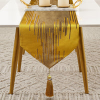 Glam Champagne Table Runner 13 x 98 Inches Long Double Layer Abstract Pattern with Luxury Tassel for Coffee Sofa Dresser Dining Table Fireplace Home Decor - 7DAY'S