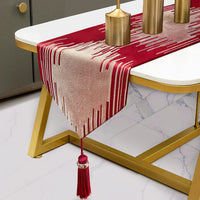Glam Champagne Table Runner 13 x 98 Inches Long Double Layer Abstract Pattern with Luxury Tassel for Coffee Sofa Dresser Dining Table Fireplace Home Decor - 7DAY'S