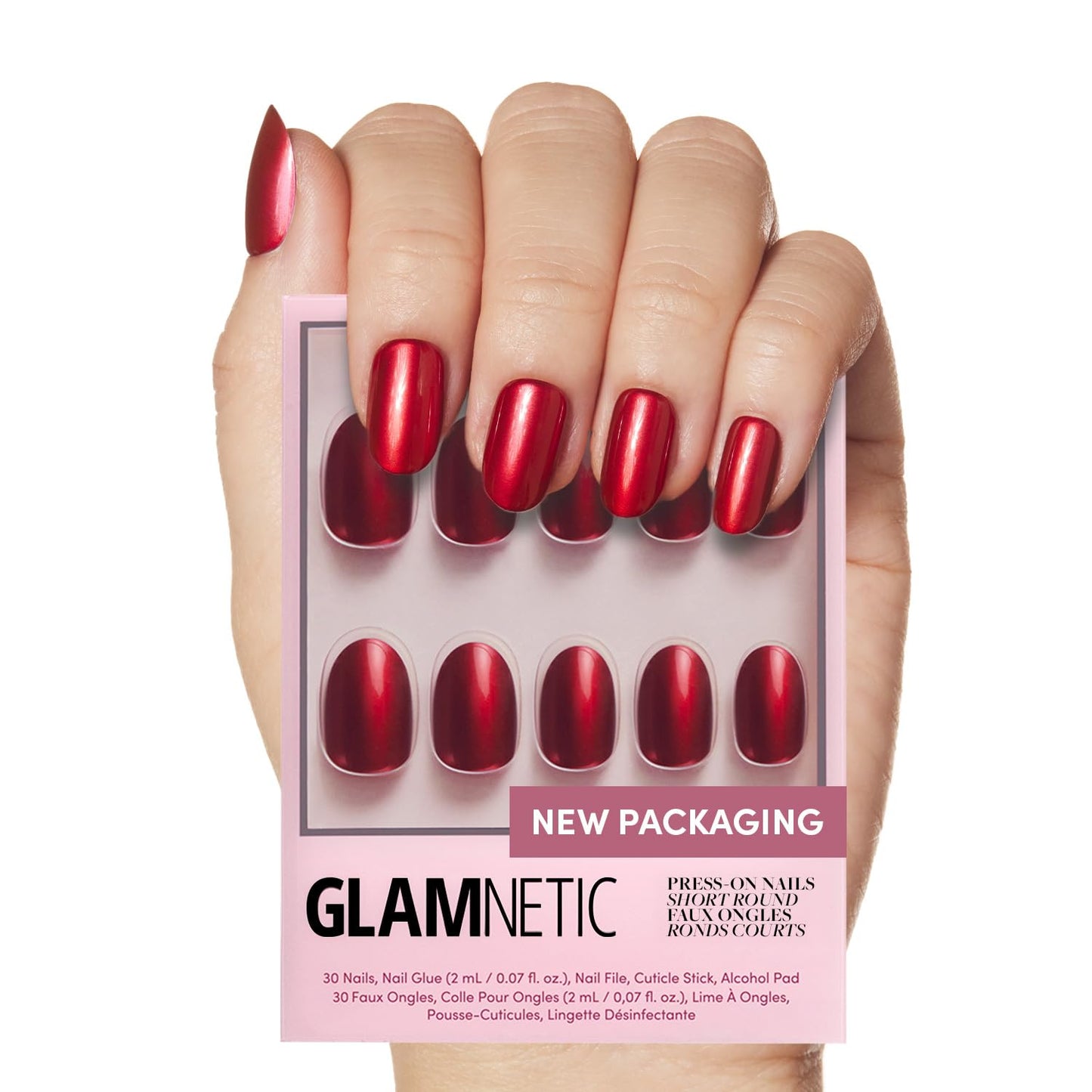 Glamnetic Press On Nails - Goal Digger | Glossy, Semi - Transparent, Short Round Nails, Reusable | 12 Sizes - 30 Nail Kit with Glue - 7DAY'S
