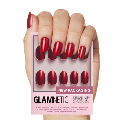 Glamnetic Press On Nails - Goal Digger | Glossy, Semi - Transparent, Short Round Nails, Reusable | 12 Sizes - 30 Nail Kit with Glue - 7DAY'S