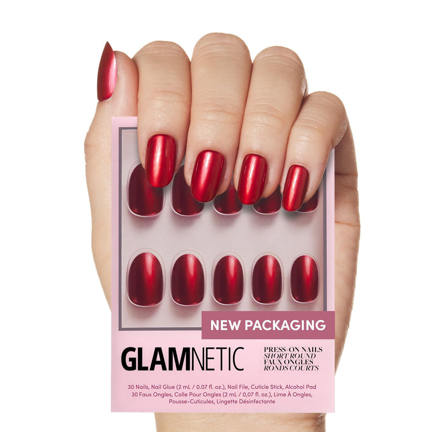 Glamnetic Press On Nails - Goal Digger | Glossy, Semi - Transparent, Short Round Nails, Reusable | 12 Sizes - 30 Nail Kit with Glue - 7DAY'S