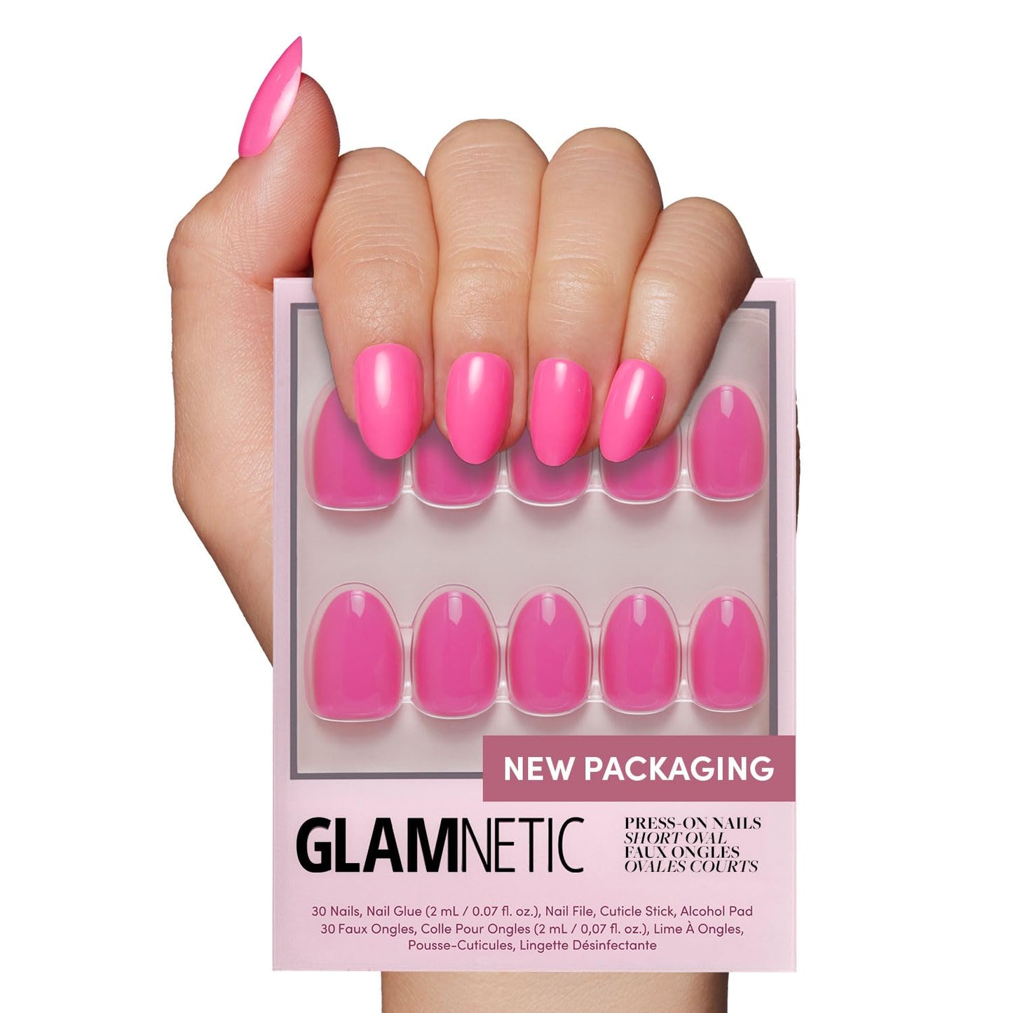 Glamnetic Press On Nails - Goal Digger | Glossy, Semi - Transparent, Short Round Nails, Reusable | 12 Sizes - 30 Nail Kit with Glue - 7DAY'S