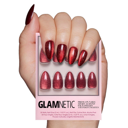 Glamnetic Press On Nails - Goal Digger | Glossy, Semi - Transparent, Short Round Nails, Reusable | 12 Sizes - 30 Nail Kit with Glue - 7DAY'S