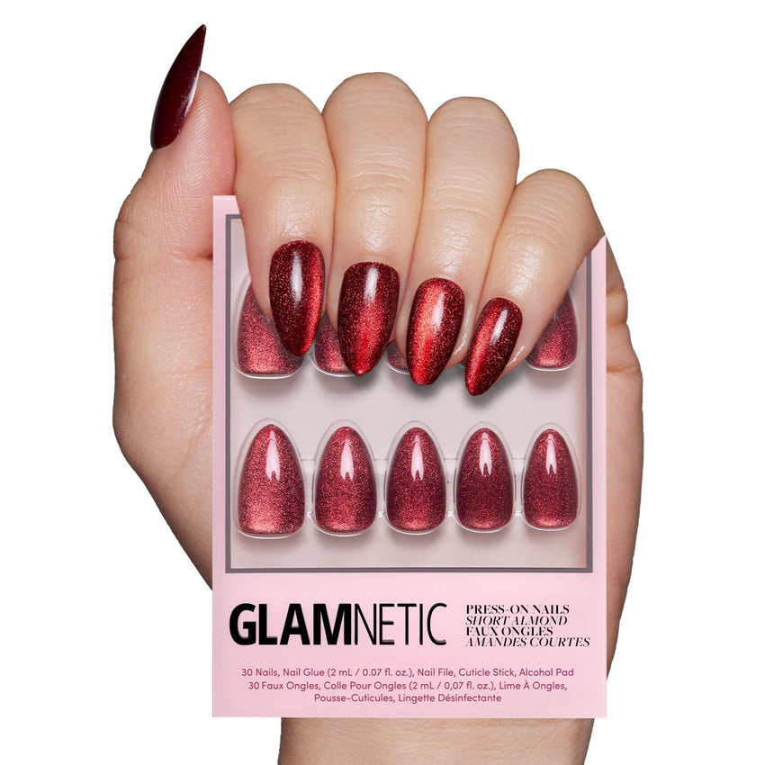 Glamnetic Press On Nails - Goal Digger | Glossy, Semi - Transparent, Short Round Nails, Reusable | 12 Sizes - 30 Nail Kit with Glue - 7DAY'S