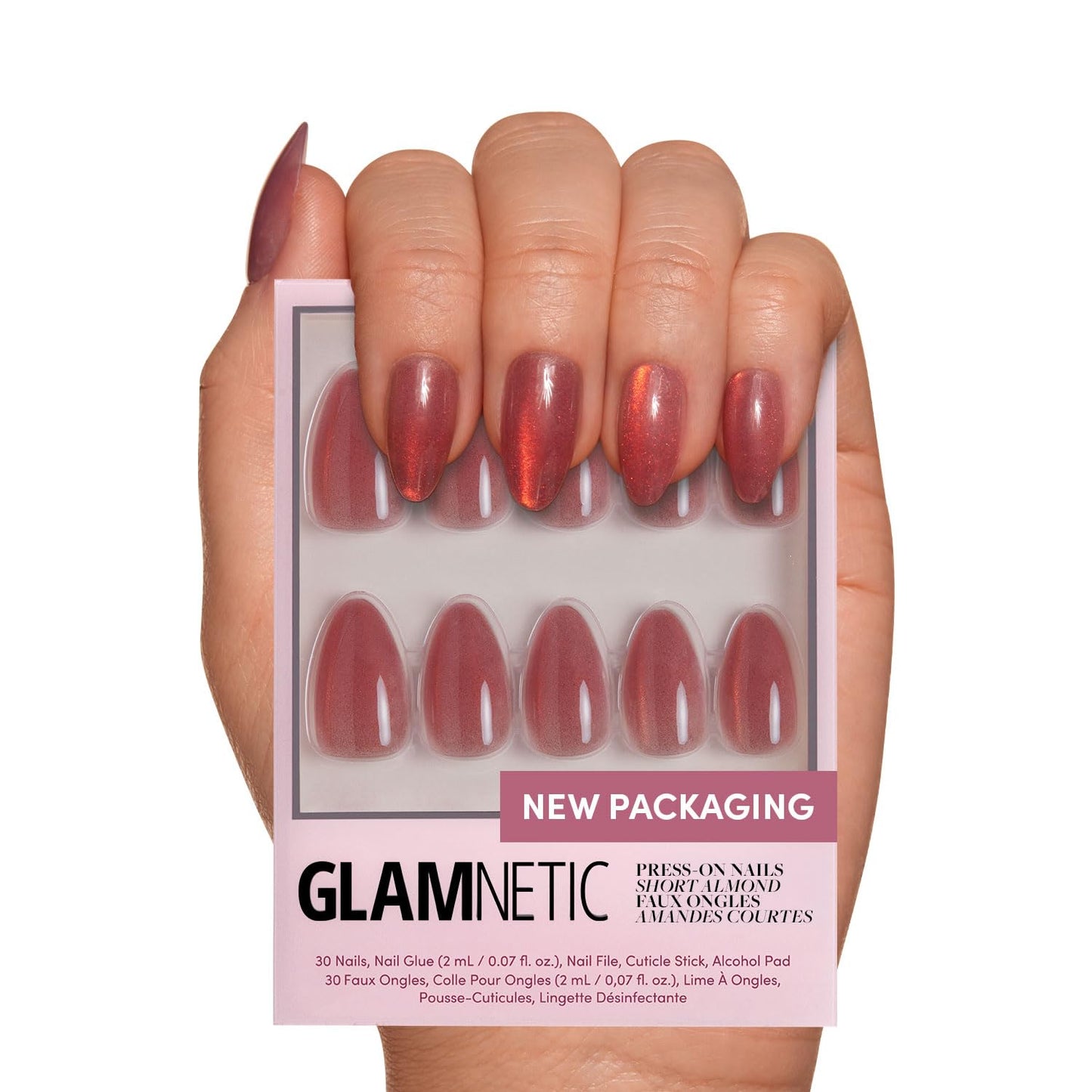Glamnetic Press On Nails - Goal Digger | Glossy, Semi - Transparent, Short Round Nails, Reusable | 12 Sizes - 30 Nail Kit with Glue - 7DAY'S