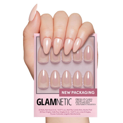 Glamnetic Press On Nails - Goal Digger | Glossy, Semi - Transparent, Short Round Nails, Reusable | 12 Sizes - 30 Nail Kit with Glue - 7DAY'S