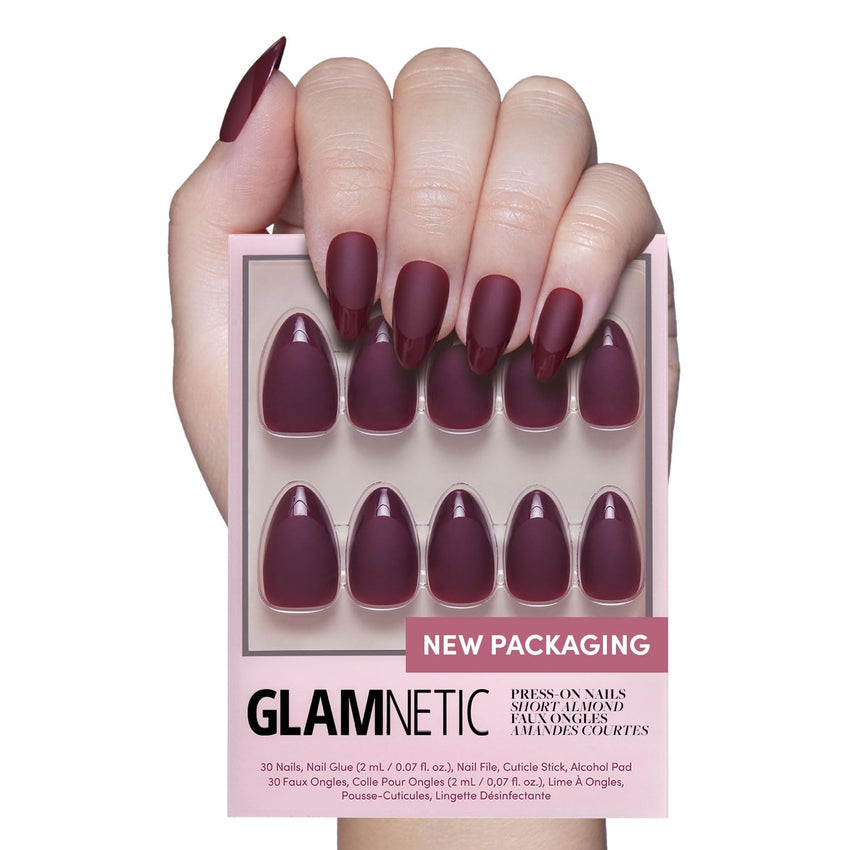 Glamnetic Press On Nails - Goal Digger | Glossy, Semi - Transparent, Short Round Nails, Reusable | 12 Sizes - 30 Nail Kit with Glue - 7DAY'S