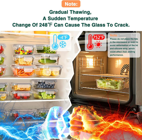 Glotoch 10 Pack Glass Food Storage Containers with Lids Reusable, Ultra Thick Borosilicate Glass Containers for Meal Prep/Lunch, Dishwasher/Microwave/Oven/Freezer Safe, Grey - 7DAY'S