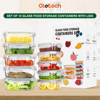Glotoch 10 Pack Glass Food Storage Containers with Lids Reusable, Ultra Thick Borosilicate Glass Containers for Meal Prep/Lunch, Dishwasher/Microwave/Oven/Freezer Safe, Grey - 7DAY'S