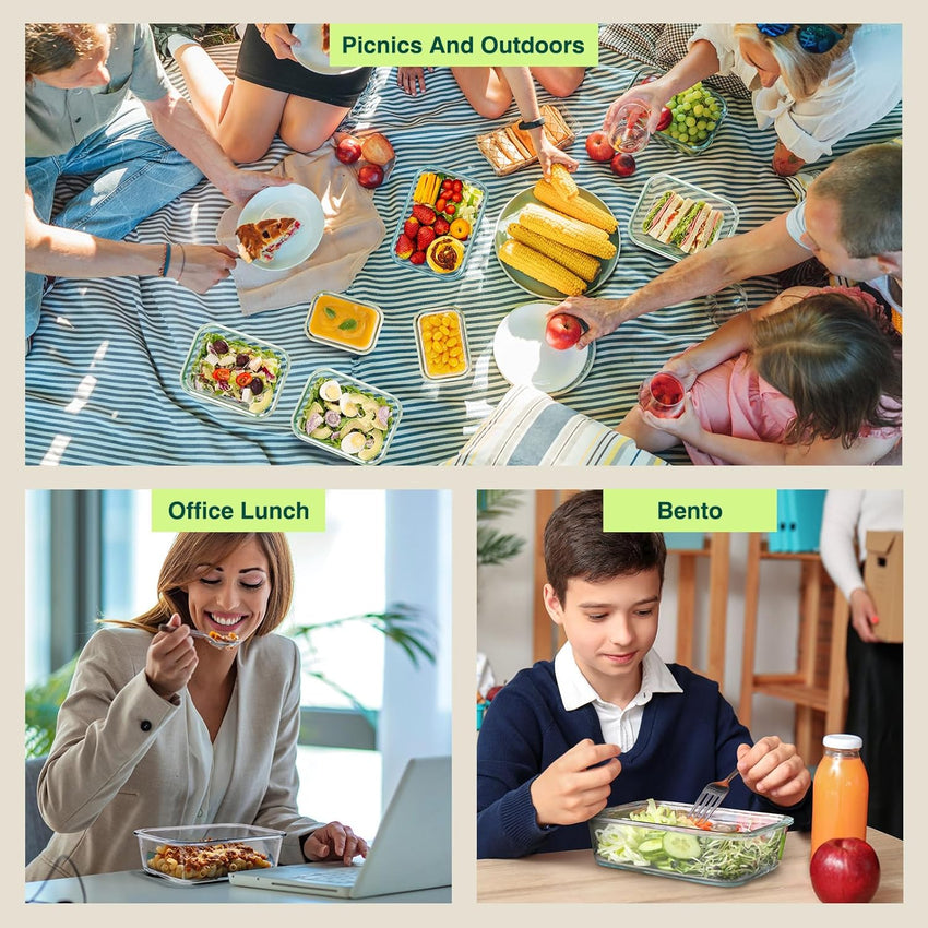 Glotoch 10 Pack Glass Food Storage Containers with Lids Reusable, Ultra Thick Borosilicate Glass Containers for Meal Prep/Lunch, Dishwasher/Microwave/Oven/Freezer Safe, Grey - 7DAY'S