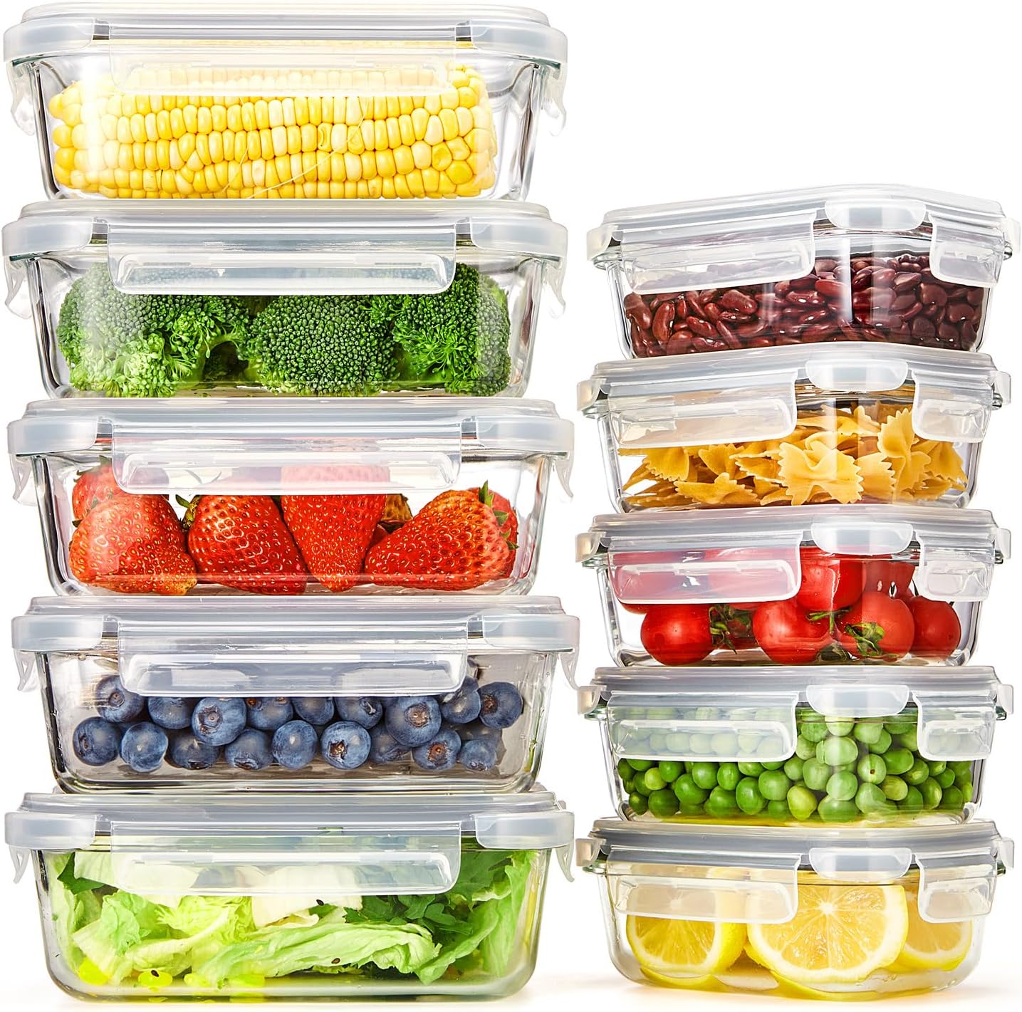 Glotoch 10 Pack Glass Food Storage Containers with Lids Reusable, Ultra Thick Borosilicate Glass Containers for Meal Prep/Lunch, Dishwasher/Microwave/Oven/Freezer Safe, Grey - 7DAY'S