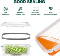 Glotoch 10 Pack Glass Food Storage Containers with Lids Reusable, Ultra Thick Borosilicate Glass Containers for Meal Prep/Lunch, Dishwasher/Microwave/Oven/Freezer Safe, Grey - 7DAY'S