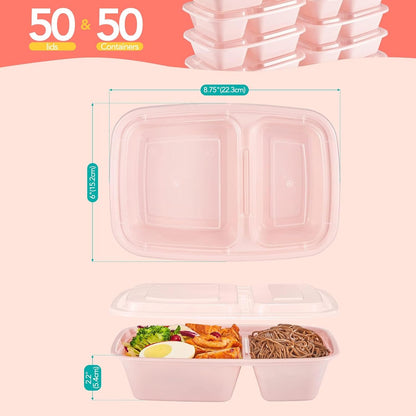 Glotoch 150 Pack Pink Meal Prep Containers 32OZ 2 Compartments to Go Containers for Food,Plastic Food Containers with Lids for Microwave Dishwasher Freezer Safe - 7DAY'S