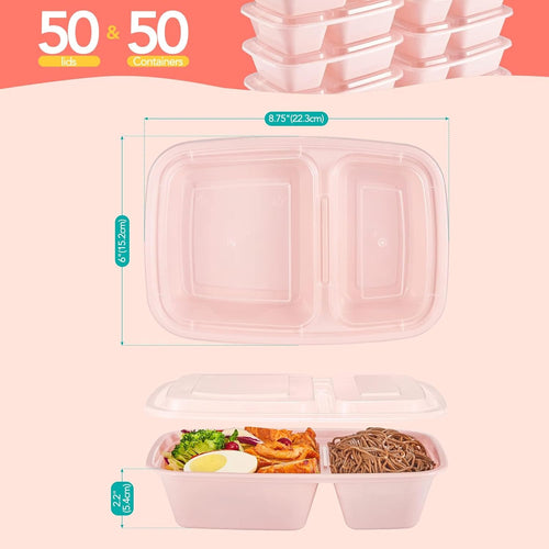 Glotoch 150 Pack Pink Meal Prep Containers 32OZ 2 Compartments to Go Containers for Food,Plastic Food Containers with Lids for Microwave Dishwasher Freezer Safe - 7DAY'S