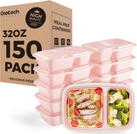 Glotoch 150 Pack Pink Meal Prep Containers 32OZ 2 Compartments to Go Containers for Food,Plastic Food Containers with Lids for Microwave Dishwasher Freezer Safe - 7DAY'S