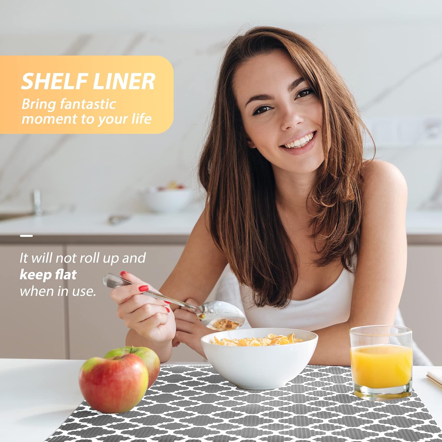 Glotoch 2 Rolls Shelf Liners for Kitchen Cabinets 12” x 20 ft. - Non Adhesive Cabinet and Drawer Liner, Double Sided Non - Slip Durable and Strong, Quatrefoil - 7DAY'S