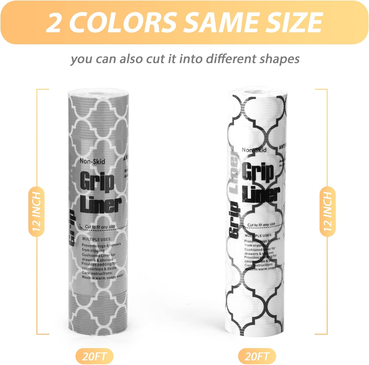 Glotoch 2 Rolls Shelf Liners for Kitchen Cabinets 12” x 20 ft. - Non Adhesive Cabinet and Drawer Liner, Double Sided Non - Slip Durable and Strong, Quatrefoil - 7DAY'S
