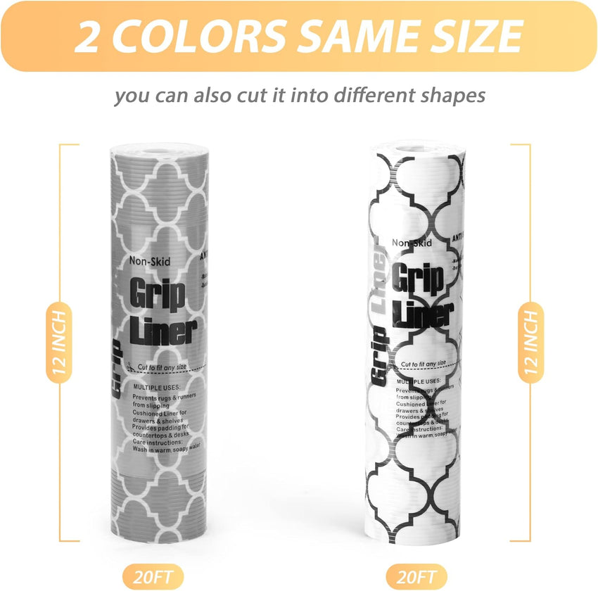 Glotoch 2 Rolls Shelf Liners for Kitchen Cabinets 12” x 20 ft. - Non Adhesive Cabinet and Drawer Liner, Double Sided Non - Slip Durable and Strong, Quatrefoil - 7DAY'S