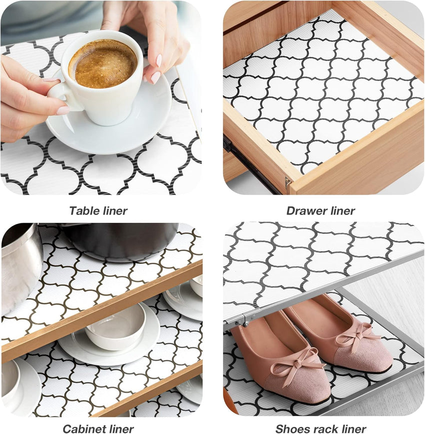 Glotoch 2 Rolls Shelf Liners for Kitchen Cabinets 12” x 20 ft. - Non Adhesive Cabinet and Drawer Liner, Double Sided Non - Slip Durable and Strong, Quatrefoil - 7DAY'S