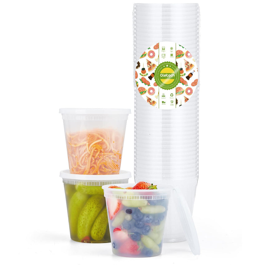 Glotoch 24 Pack 16 oz Deli Containers with Lids, Plastic Food Storage Freezer Storge Soup Containers with Lids - Microwave, Freezer & Dishwasher Safe Eco - Friendly, BPA - Free, Reusable & Stackable - 7DAY'S