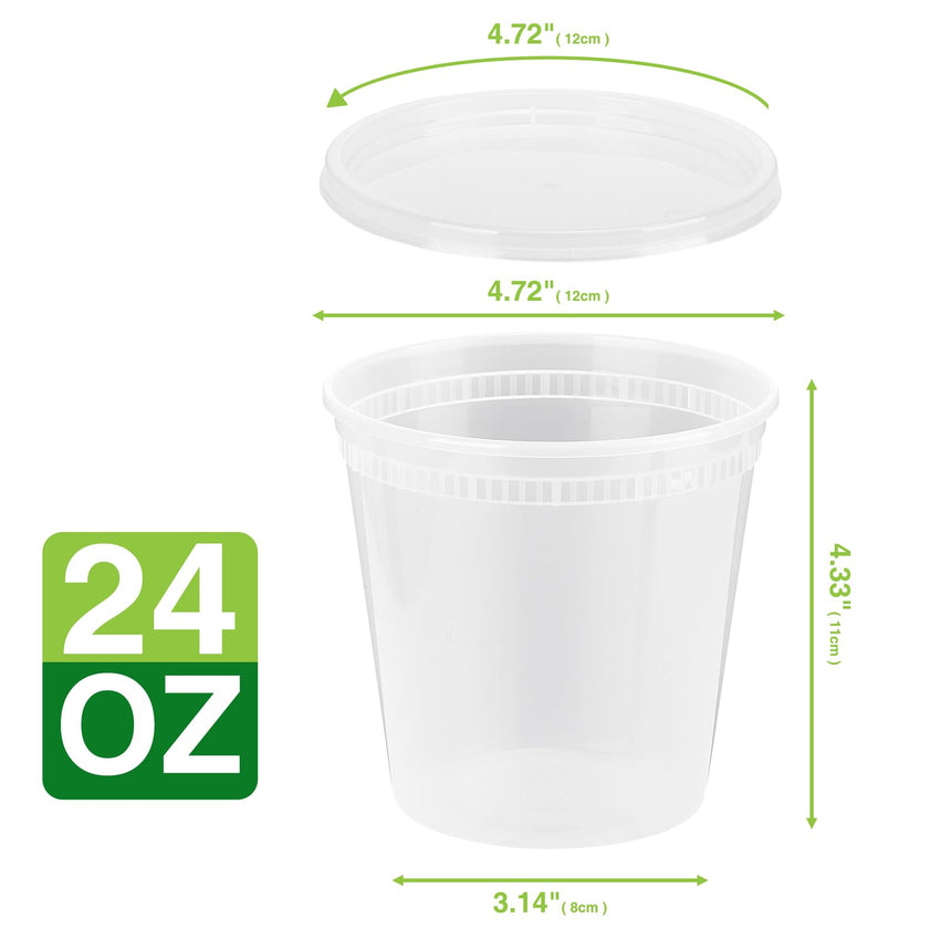 Glotoch 24 Pack 16 oz Deli Containers with Lids, Plastic Food Storage Freezer Storge Soup Containers with Lids - Microwave, Freezer & Dishwasher Safe Eco - Friendly, BPA - Free, Reusable & Stackable - 7DAY'S