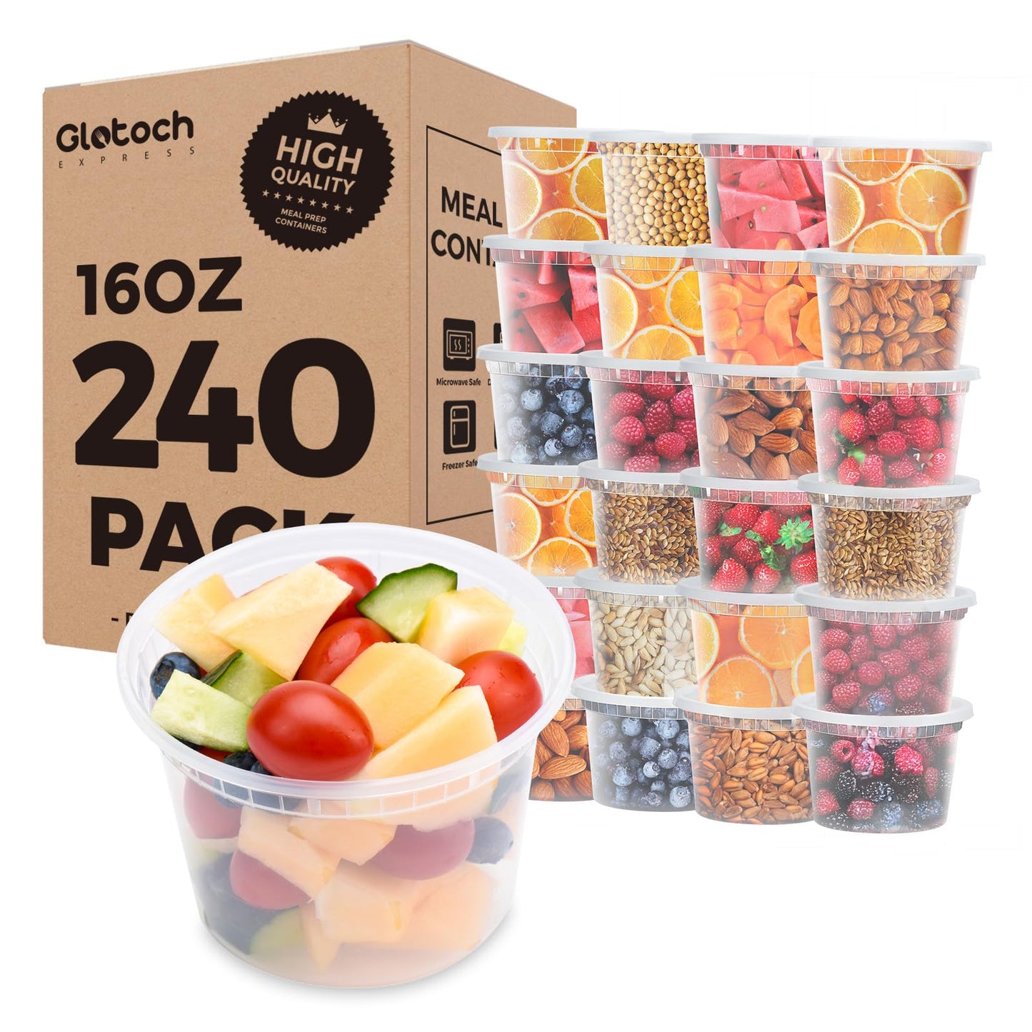 Glotoch 24 Pack 16 oz Deli Containers with Lids, Plastic Food Storage Freezer Storge Soup Containers with Lids - Microwave, Freezer & Dishwasher Safe Eco - Friendly, BPA - Free, Reusable & Stackable - 7DAY'S