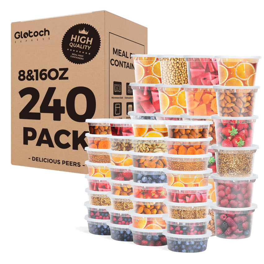 Glotoch 24 Pack 16 oz Deli Containers with Lids, Plastic Food Storage Freezer Storge Soup Containers with Lids - Microwave, Freezer & Dishwasher Safe Eco - Friendly, BPA - Free, Reusable & Stackable - 7DAY'S