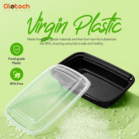Glotoch 50 Pack (100 - Piece) 34oz Meal Prep Containers Reusable with Lids 3 - Compartment Containers Microwave, Freezer, Dishwasher Safe - Leakproof Durable To Go Take Out Plastic Food Storage - 7DAY'S