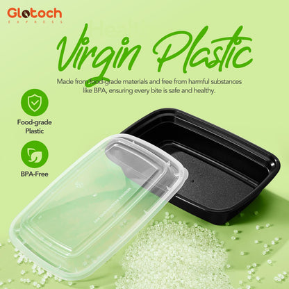 Glotoch 50 Pack (100 - Piece) 34oz Meal Prep Containers Reusable with Lids 3 - Compartment Containers Microwave, Freezer, Dishwasher Safe - Leakproof Durable To Go Take Out Plastic Food Storage - 7DAY'S