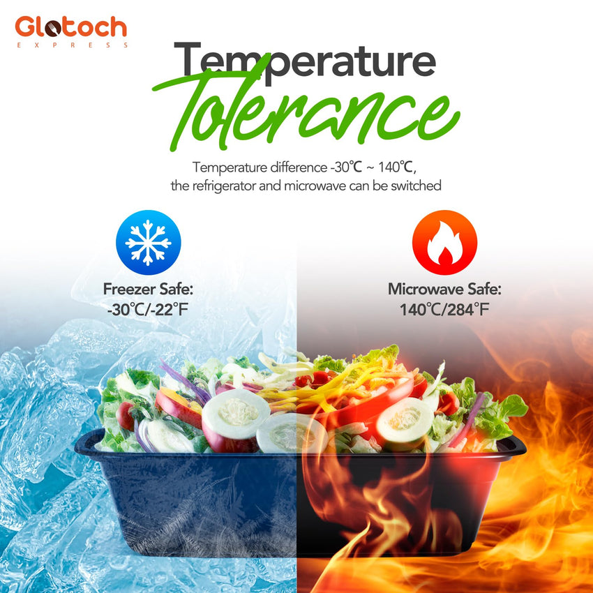 Glotoch 50 Pack (100 - Piece) 34oz Meal Prep Containers Reusable with Lids 3 - Compartment Containers Microwave, Freezer, Dishwasher Safe - Leakproof Durable To Go Take Out Plastic Food Storage - 7DAY'S