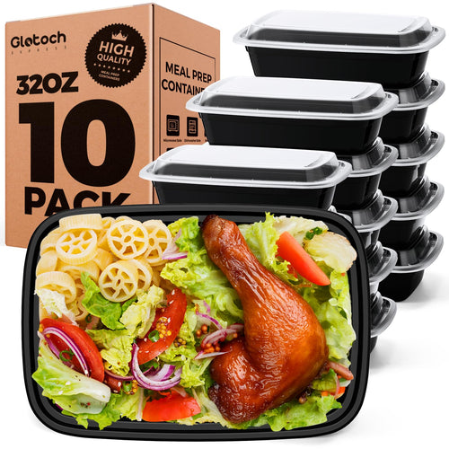 Glotoch 50 Pack (100 - Piece) 34oz Meal Prep Containers Reusable with Lids 3 - Compartment Containers Microwave, Freezer, Dishwasher Safe - Leakproof Durable To Go Take Out Plastic Food Storage - 7DAY'S