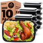 Glotoch 50 Pack (100 - Piece) 34oz Meal Prep Containers Reusable with Lids 3 - Compartment Containers Microwave, Freezer, Dishwasher Safe - Leakproof Durable To Go Take Out Plastic Food Storage - 7DAY'S