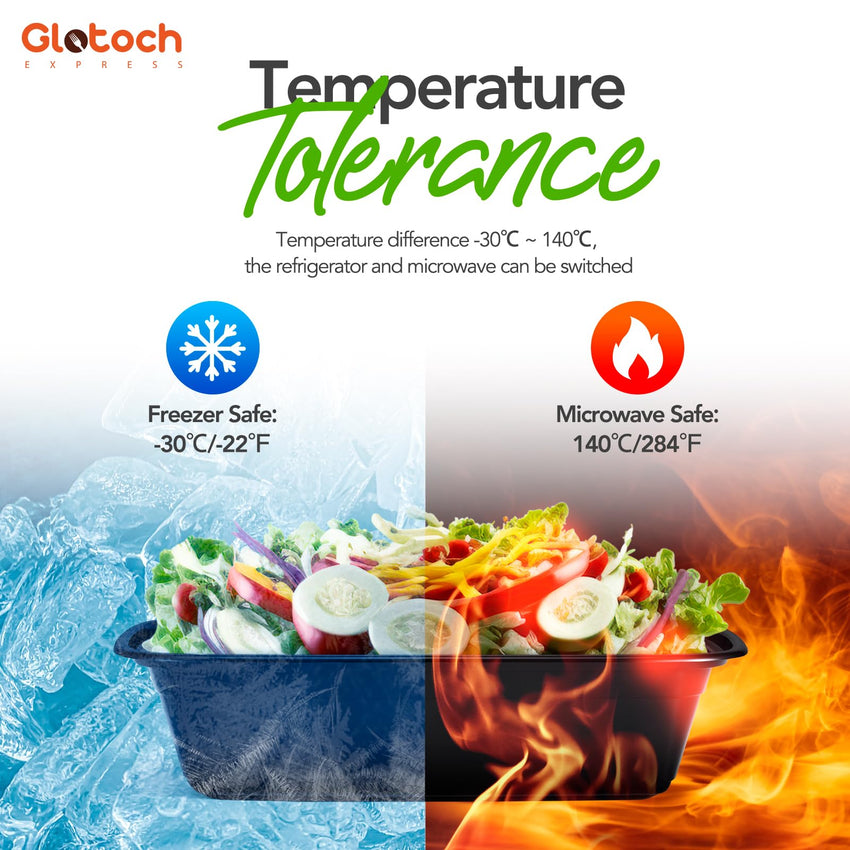 Glotoch 50 Pack (100 - Piece) 34oz Meal Prep Containers Reusable with Lids 3 - Compartment Containers Microwave, Freezer, Dishwasher Safe - Leakproof Durable To Go Take Out Plastic Food Storage - 7DAY'S