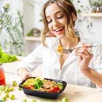 Glotoch 50 Pack (100 - Piece) 34oz Meal Prep Containers Reusable with Lids 3 - Compartment Containers Microwave, Freezer, Dishwasher Safe - Leakproof Durable To Go Take Out Plastic Food Storage - 7DAY'S