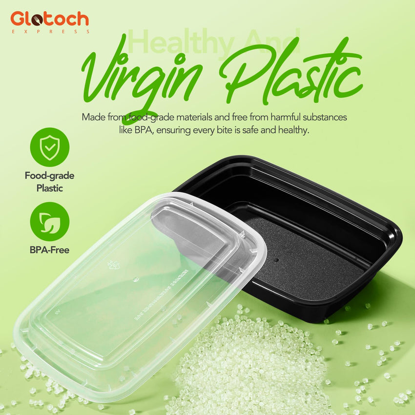 Glotoch 50 Pack (100 - Piece) 34oz Meal Prep Containers Reusable with Lids 3 - Compartment Containers Microwave, Freezer, Dishwasher Safe - Leakproof Durable To Go Take Out Plastic Food Storage - 7DAY'S