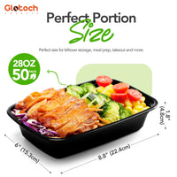 Glotoch 50 Pack (100 - Piece) 34oz Meal Prep Containers Reusable with Lids 3 - Compartment Containers Microwave, Freezer, Dishwasher Safe - Leakproof Durable To Go Take Out Plastic Food Storage - 7DAY'S