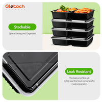 Glotoch 50 Pack (100 - Piece) 34oz Meal Prep Containers Reusable with Lids 3 - Compartment Containers Microwave, Freezer, Dishwasher Safe - Leakproof Durable To Go Take Out Plastic Food Storage - 7DAY'S