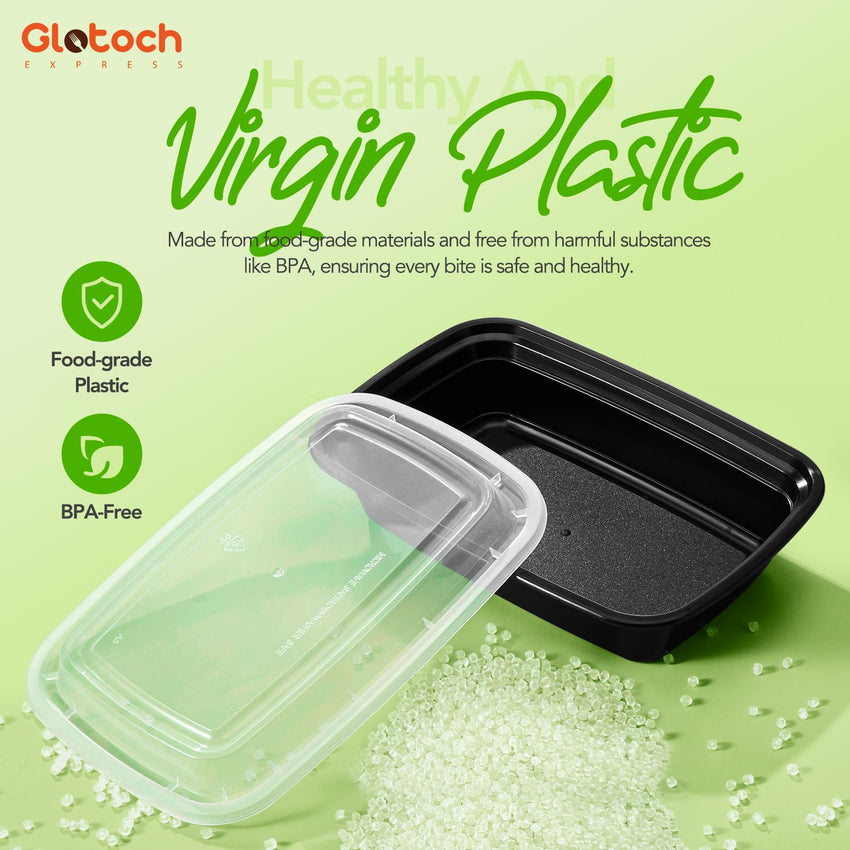 Glotoch 50 Pack (100 - Piece) 34oz Meal Prep Containers Reusable with Lids 3 - Compartment Containers Microwave, Freezer, Dishwasher Safe - Leakproof Durable To Go Take Out Plastic Food Storage - 7DAY'S