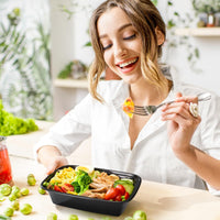 Glotoch 50 Pack (100 - Piece) 34oz Meal Prep Containers Reusable with Lids 3 - Compartment Containers Microwave, Freezer, Dishwasher Safe - Leakproof Durable To Go Take Out Plastic Food Storage - 7DAY'S