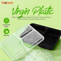 Glotoch 50 Pack (100 - Piece) 34oz Meal Prep Containers Reusable with Lids 3 - Compartment Containers Microwave, Freezer, Dishwasher Safe - Leakproof Durable To Go Take Out Plastic Food Storage - 7DAY'S