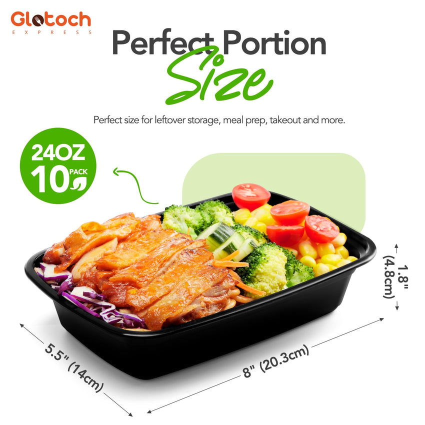 Glotoch 50 Pack (100 - Piece) 34oz Meal Prep Containers Reusable with Lids 3 - Compartment Containers Microwave, Freezer, Dishwasher Safe - Leakproof Durable To Go Take Out Plastic Food Storage - 7DAY'S