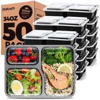 Glotoch 50 Pack (100 - Piece) 34oz Meal Prep Containers Reusable with Lids 3 - Compartment Containers Microwave, Freezer, Dishwasher Safe - Leakproof Durable To Go Take Out Plastic Food Storage - 7DAY'S