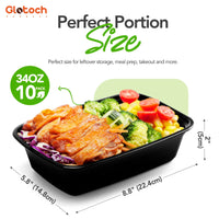 Glotoch 50 Pack (100 - Piece) 34oz Meal Prep Containers Reusable with Lids 3 - Compartment Containers Microwave, Freezer, Dishwasher Safe - Leakproof Durable To Go Take Out Plastic Food Storage - 7DAY'S