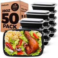 Glotoch 50 Pack (100 - Piece) 34oz Meal Prep Containers Reusable with Lids 3 - Compartment Containers Microwave, Freezer, Dishwasher Safe - Leakproof Durable To Go Take Out Plastic Food Storage - 7DAY'S